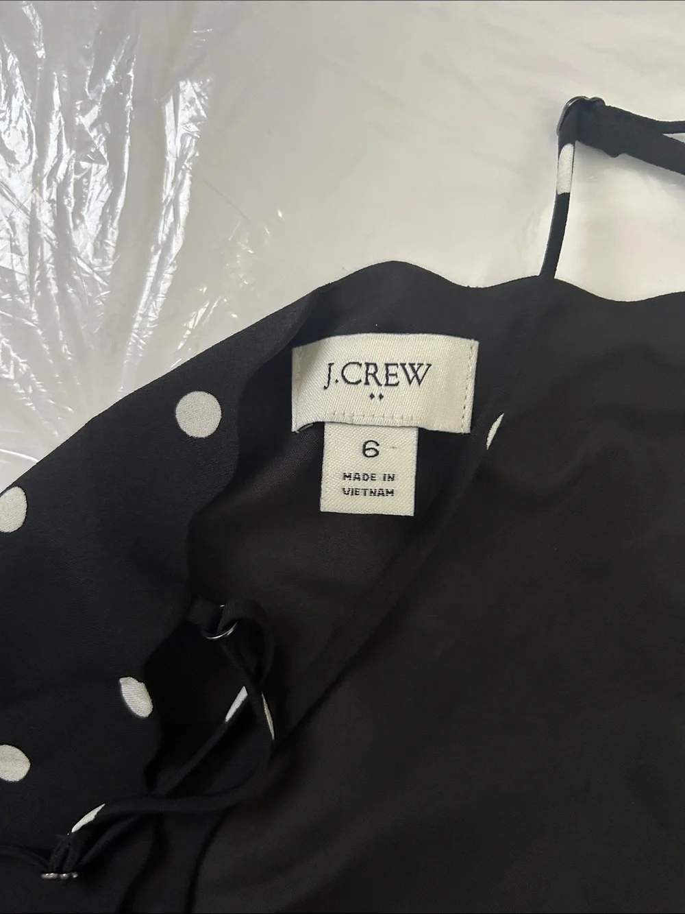 J. Crew Black with White Polka Dot Scallop V-Neck Cami